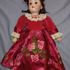 Платье шёлк и шляпка из бархата на антикварную, винтажную куклу или реплику