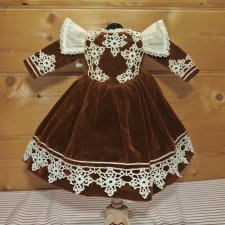 Платье бархат на антикварную или винтажную куклу рост 45 см