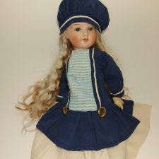 Платье шелк в морском стиле на антикварную или винтажную куклу 28-30 см