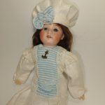 Платье лён  в морском стиле на антикварную или винтажную куклу 28-30 см