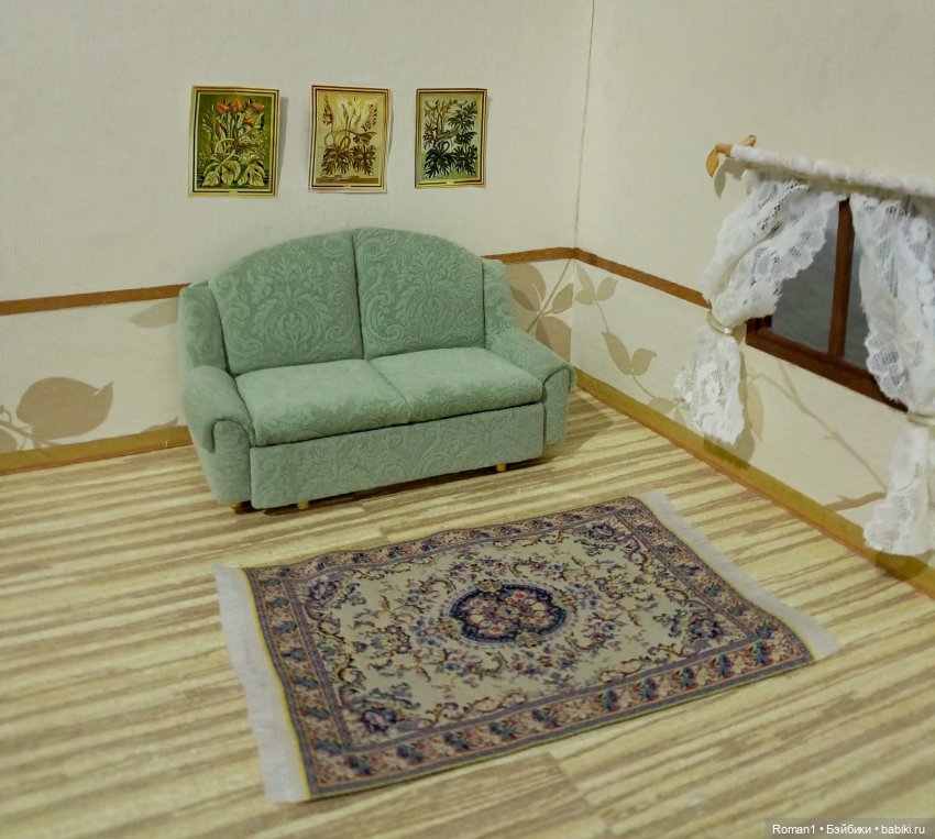 Мягкий раскладной диван 1:12