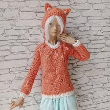 Одежда на БЖД 1/4 36-40 см Марии Жуковой джемпер лакшери рвань и шапочка - лисичка
