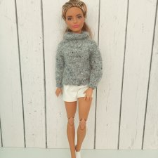 Одежда на Барби петит руруко твидовый свитер серый джемпер