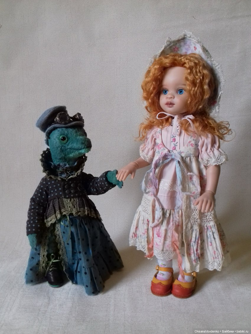 ООАК Паола Рейна в авторском аутфите от Оксаны Вовденко (Орландины) и ООАК тедди Ящерица Стимпанк