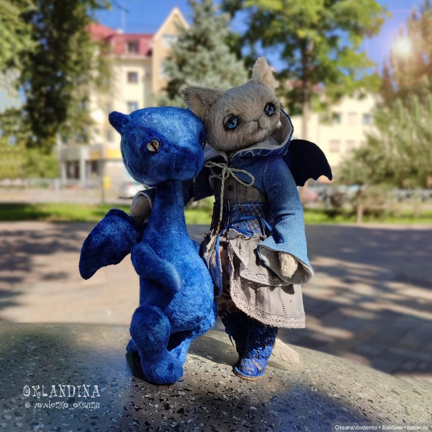 ООАК тедди кошечка Вивьен и ООАК синий тедди дракон от Орландины