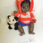 Лео твердый пластик и голова винил кукла Политой черная с пандой 1950-1960