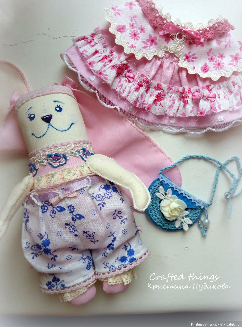 Зайка в розовом — Текстильные игрушки и примитивы: кофейные (фото 7)