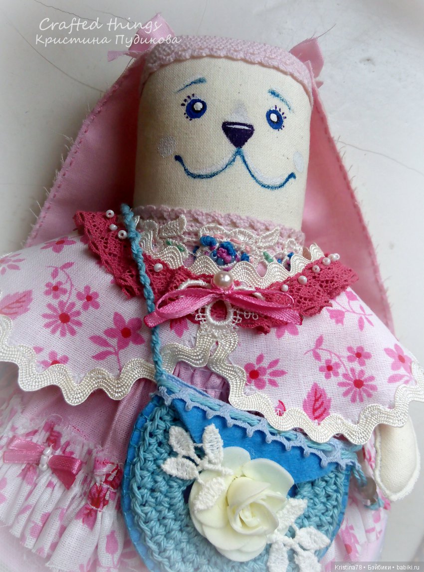 Зайка в розовом — Текстильные игрушки и примитивы: кофейные