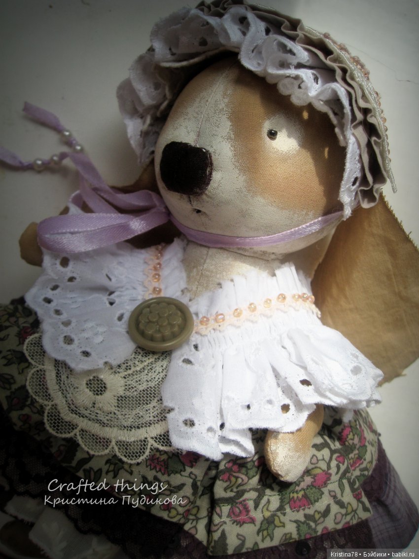 Зайка в винтажном стиле — Текстильные игрушки и примитивы: кофейные (фото 10)