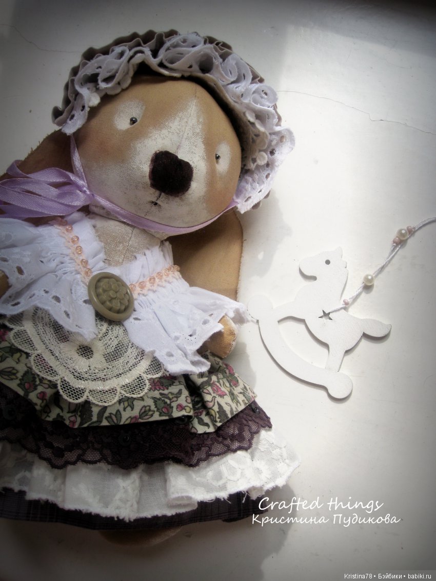 Зайка в винтажном стиле — Текстильные игрушки и примитивы: кофейные (фото 7)