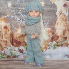 Комплект серо-синий вязаный для куклы Paola Reina 32 см