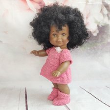 Lamagik, кукла Бетти мулатка с кудрями, карие глаза , в розовом комплекте, рост 26 см