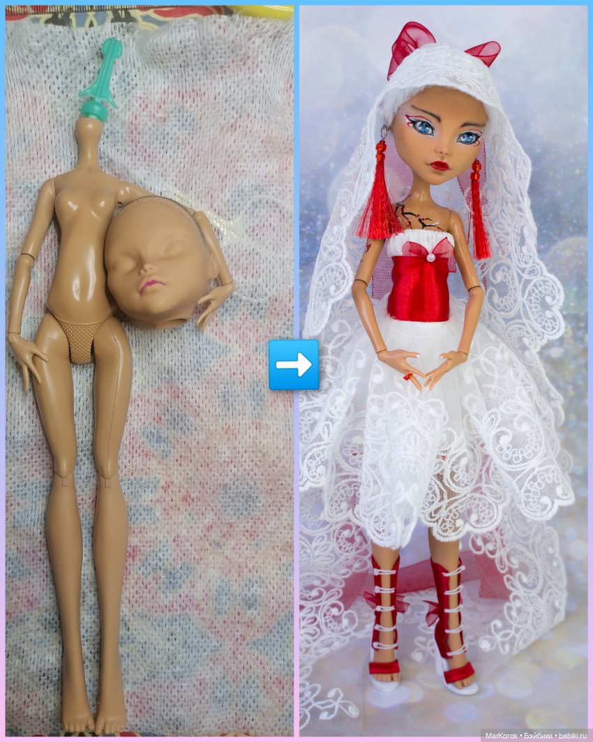 Красно-белая Клео — ООАК Monster High и Ever After High: репейнт