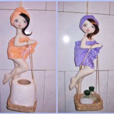 И снова 2 кокетки, текстильные куклы для ванной комнаты