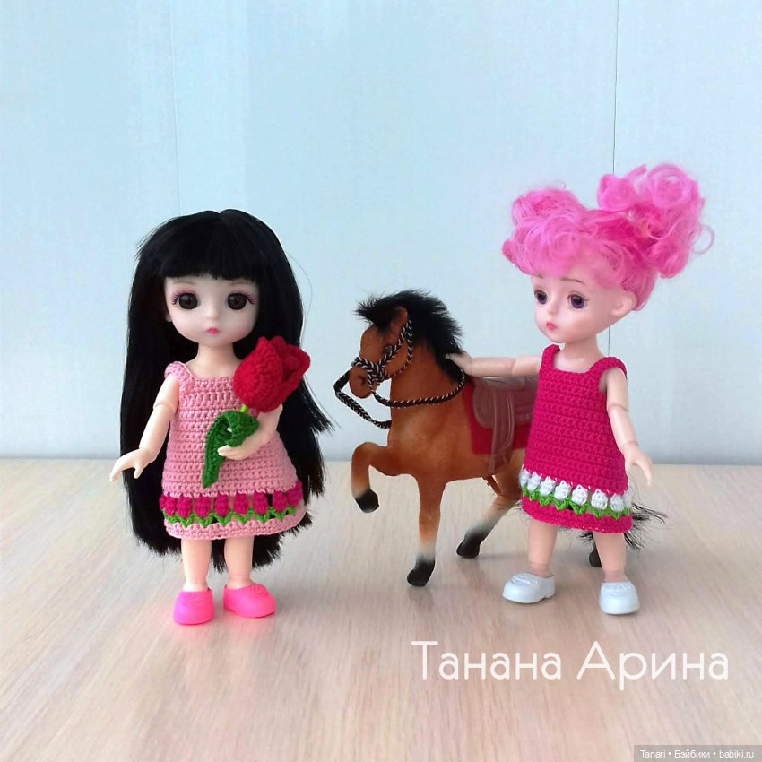 Описание вязания сарафана крючком с тюльпанами на куколок 16 см (фото 3)