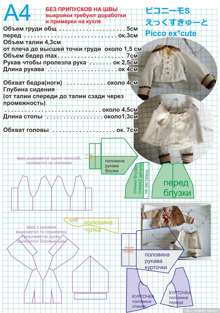 Размеры тела Azone Picco neemo 1\12 ex*cute и выкройки - пока пробные (фото 6)