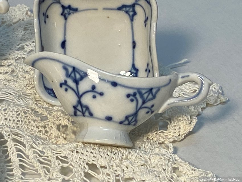 Антикварная кукольная посуда с "синим луком" (фото 5)