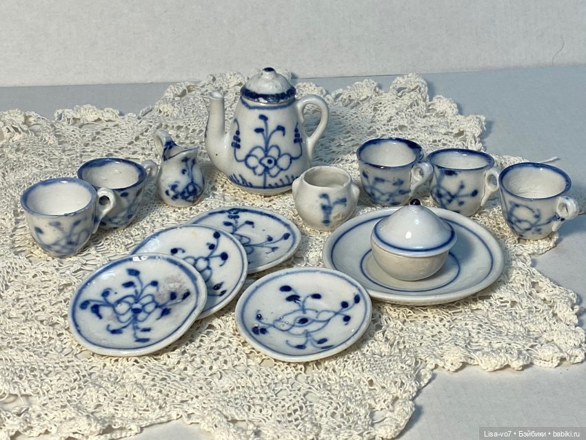 Антикварная кукольная посуда с "синим луком" (фото 6)