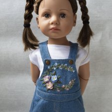 Джинсовый комбез с вышивкой и футболка, на кукол Готц и им подобных