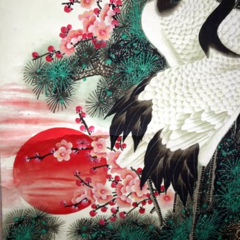 Свиток с журавлями на выставке "Япония. Куклы, сказки и легенды"