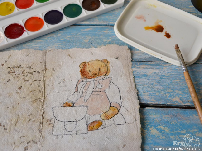 Расписываем акварелью авторский паспорт для игрушки