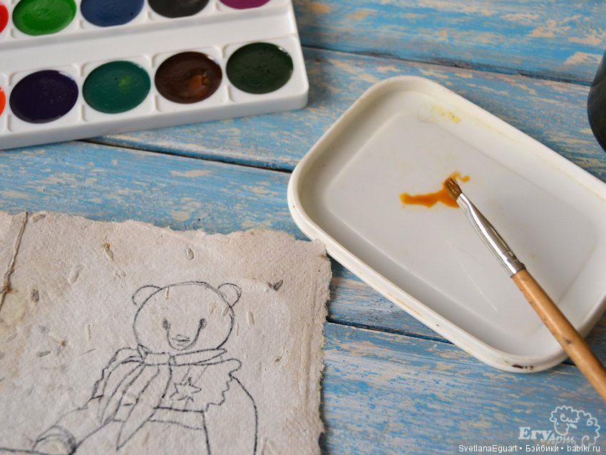 Расписываем акварелью авторский паспорт для игрушки