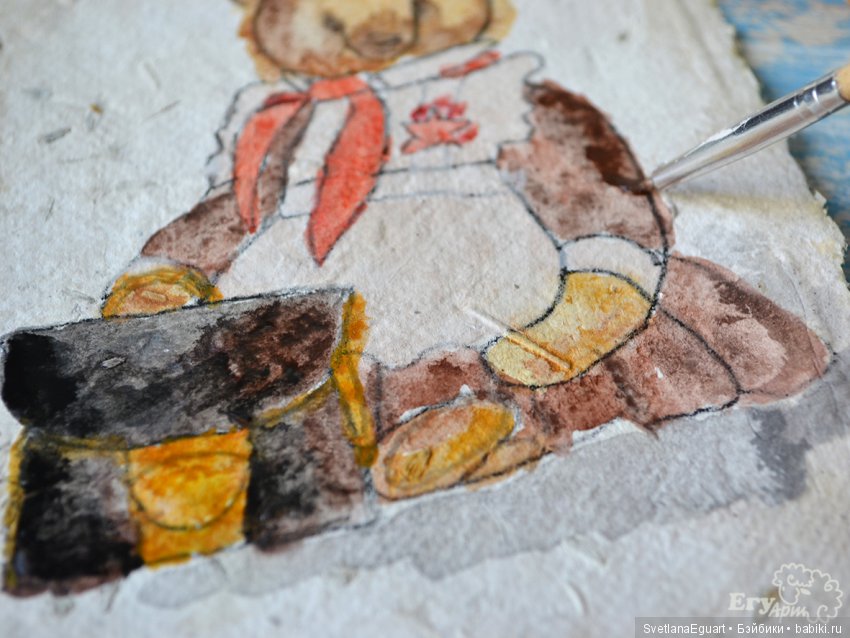 Расписываем акварелью авторский паспорт для игрушки