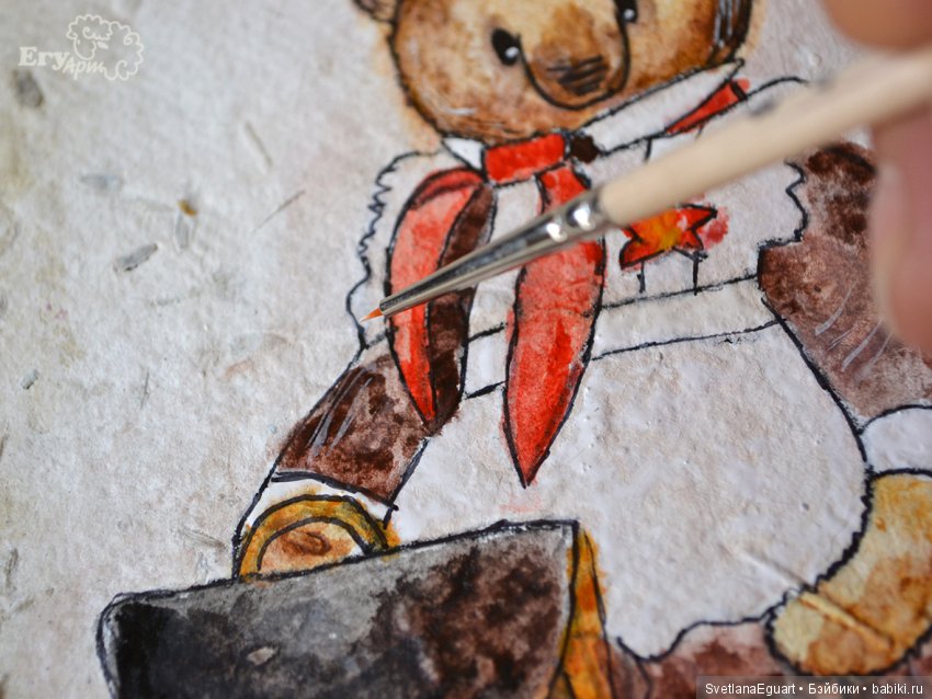 Расписываем акварелью авторский паспорт для игрушки