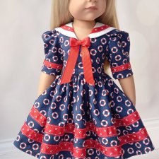 Платье в "морском" стиле для кукол готц