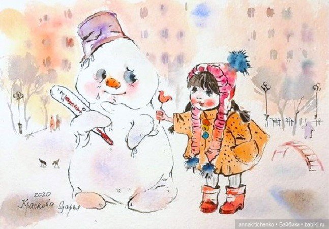 Зимнее, новогоднее, сказочное - рисунки Дарьи Красновой