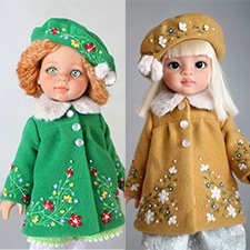 Пальто с вышивкой для кукол. Сочный зеленый и спокойный горчичный