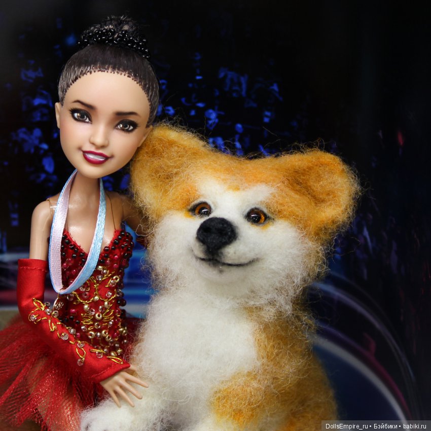 Кукла в образе Алины Загитовой со щенком Акита-Ину
