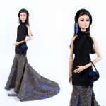 Набор одежды "Синее мерцание" кукол 1\6 (Integrity toys, Barbie): вечернее платье, сумочка, шляпка