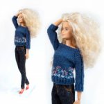 Вязаный свитер "Травы №5" с вышивкой для Barbie, Momoko,Sevlana Doll, Integrity toys, bjd