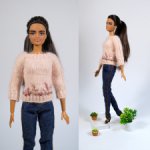 Вязаный свитер "Травы" с вышивкой для Barbie, Momoko,Sevlana Doll, Integrity toys, bjd