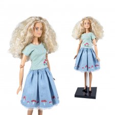 Набор "Мухоморы" для высокой барби (Barbie tall): юбка с рисунком, футболка с вышивкой