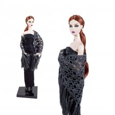 Мягкая вязаная темно-серая шаль для кукол формата 1\6 (Barbie, Poppy Parker,Fashion Royalty, bjd)