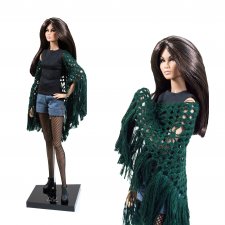 Мягкая вязаная темно-зеленая шаль для кукол формата 1\6 (Barbie, Poppy Parker,Fashion Royalty, bjd