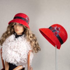 Красная фетровая шляпка для кукол с обхватом головы 13,5 см (FR16, Tonner, bjd)