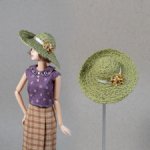 Соломенная зеленая шляпка для momoko, bjd