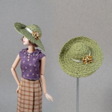 Соломенная зеленая шляпка для momoko, bjd