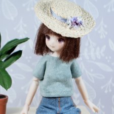 Соломенная шляпка канотье на ободке для кукол 1:6