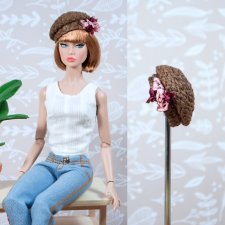 Соломенная шляпка берет для кукол с обхватом головы 9,5 см