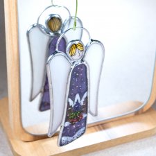 Витражный ангел "Фиолетовый город" в технике Тиффани