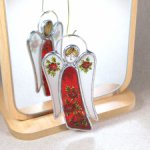 Витражный ангел "Красные цветы" в технике Тиффани