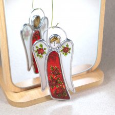 Витражный ангел "Красные цветы" в технике Тиффани