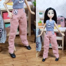 Вельветовые брюки "Розочки" для пижамных принцесс,бжд.