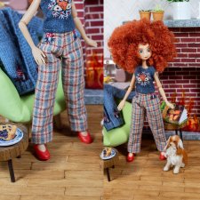 Брюки "мухоморы" для пижамных принцесс,бжд.