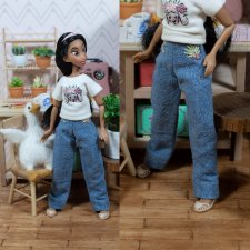 Джинсы с вышивкой для пижамок.