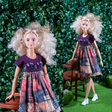 Платье "Травы" с вышивкой для Barbie (стандарт,высокая),bjd